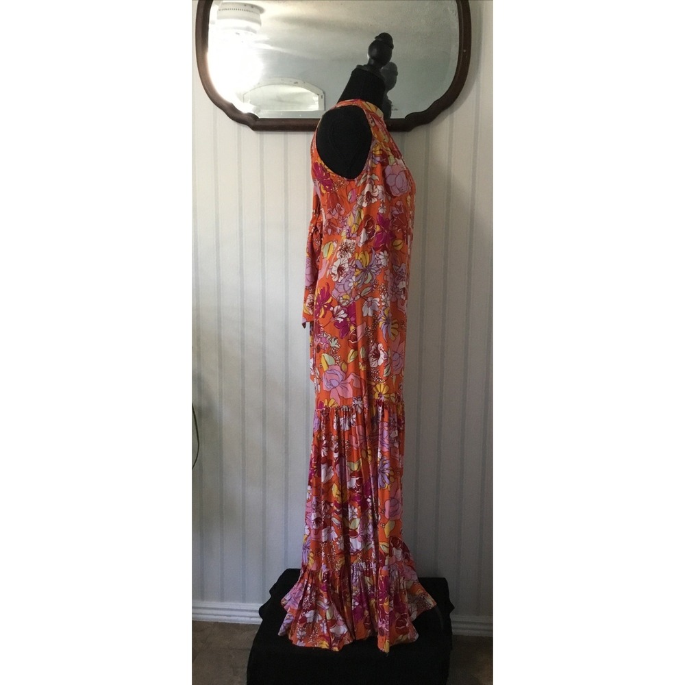 Vince Camuto Halter Neck Dress Maxi Tiered S VTG Y2K Boho Vibrant Festival Hippi - Picture 4 of 11